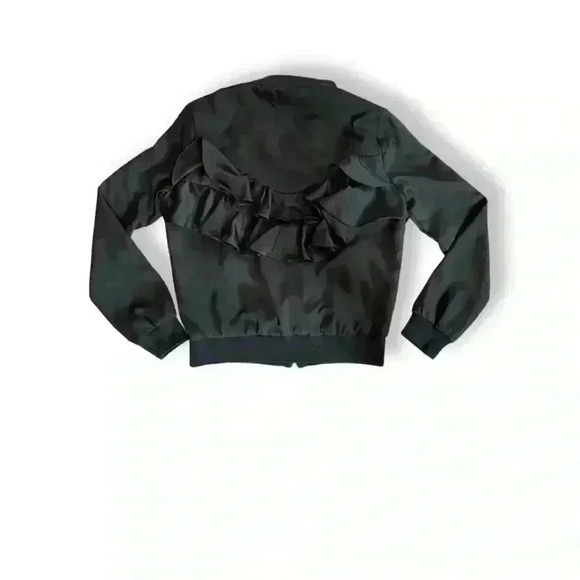 Black Ruffle Bomber Jacket Size Small - Picture 3 of 10